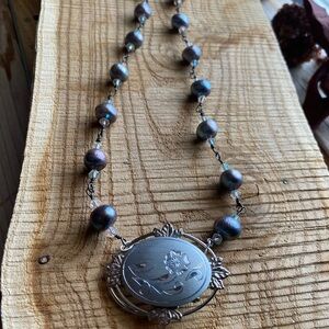 Silver and Purple Necklace with Vintage Pendant